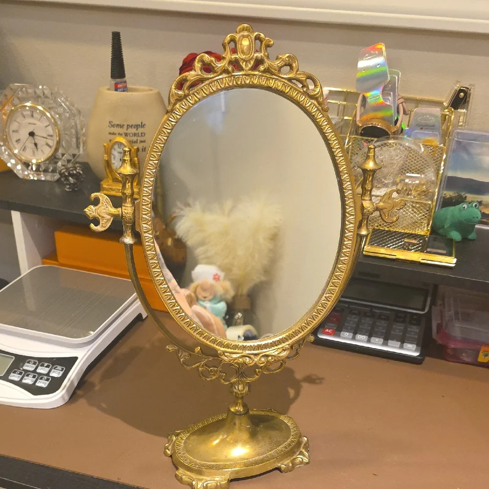 Vintage Gold Oval Dressing Mirror with Ornate Frame